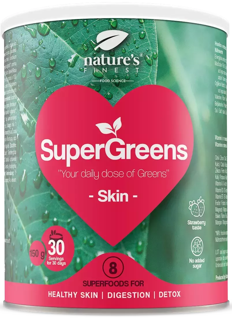 Nature's Finest supermaisto mišinys odai „SuperGreens SKIN“, ekologiškas 150 g.