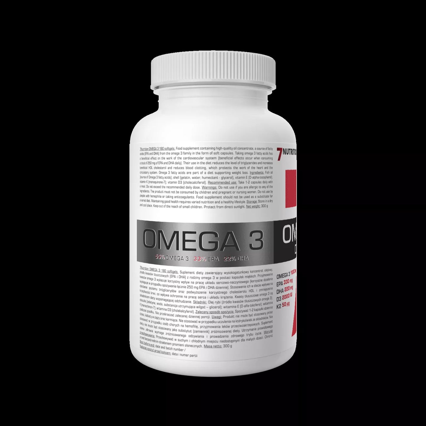 7 Nutrition Omega 3 55% D3+K2 180 kaps.