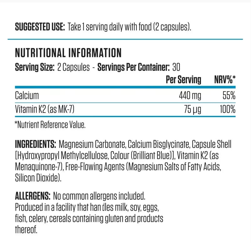Applied Nutrition Calcium & Vitamin K2 60 kaps.