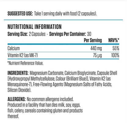 Applied Nutrition Calcium & Vitamin K2 60 kaps.