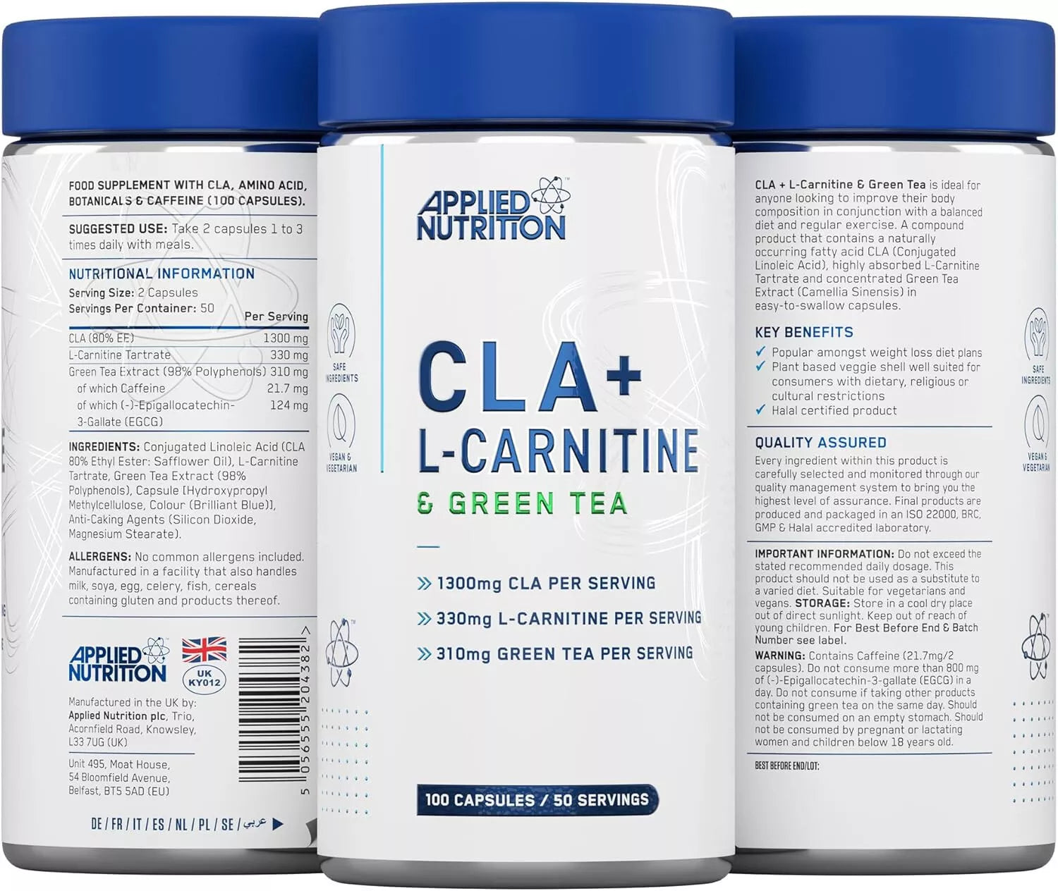 Applied Nutrition CLA + L-Carnitine + Green Tea 100 kaps.