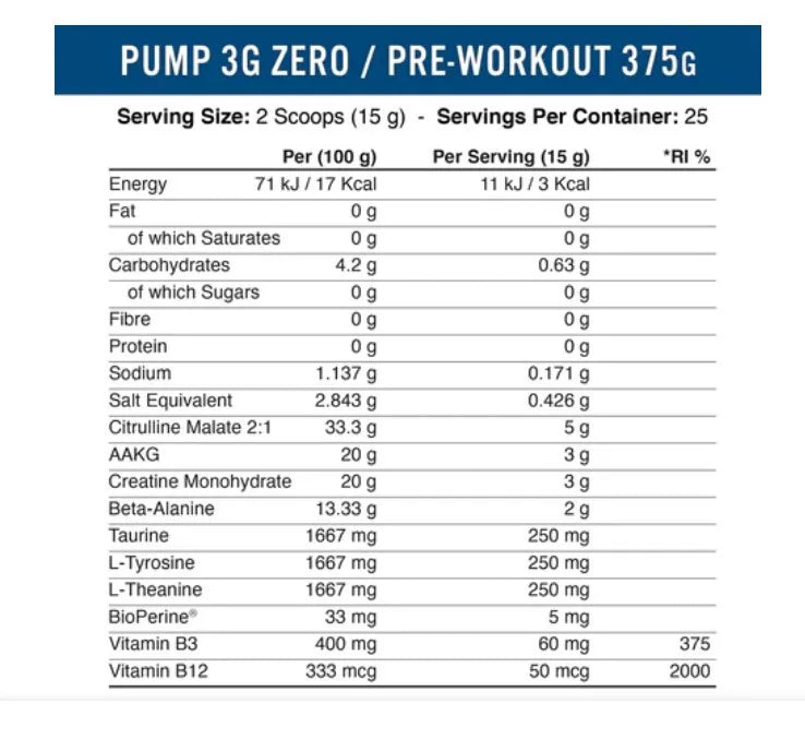 Applied Nutrition Pump 3G Zero stimulant Pre Workout 375 g