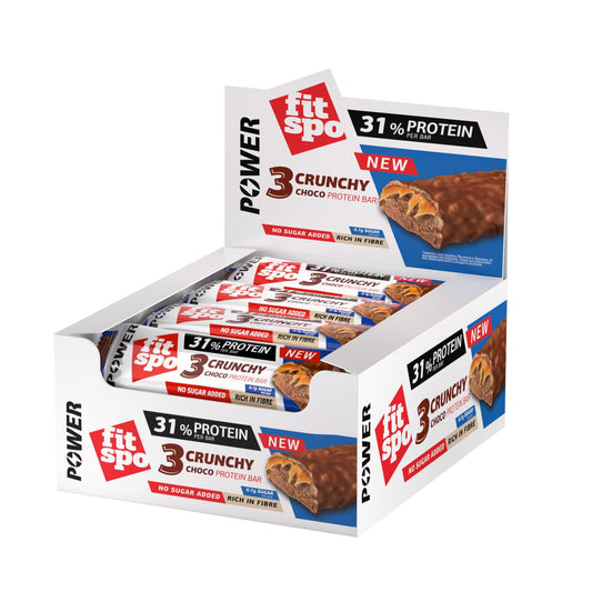 FitSpo Power 3Crunchy Choco proteino batonėlis DĖŽUTĖ 50 g x 12