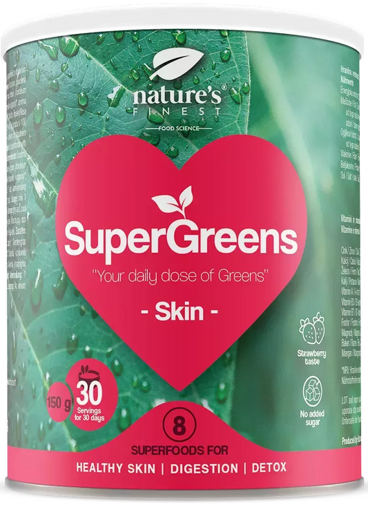 Nature's Finest supermaisto mišinys odai „SuperGreens SKIN“, ekologiškas 150 g.